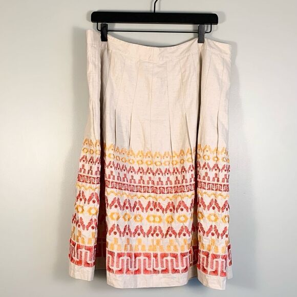 Peter Nygard linen cotton knee length skirt fall colored embroidery size 16 - Picture 1 of 8